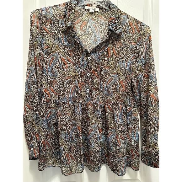 Simply Noelle S/M 8-10 Blouse Flowy bottom, button accents long sleeve Paisley - Picture 8 of 12